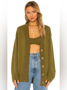 Camila Coelho Trista Oversized Wool Blend Cardigan in Green Size Small